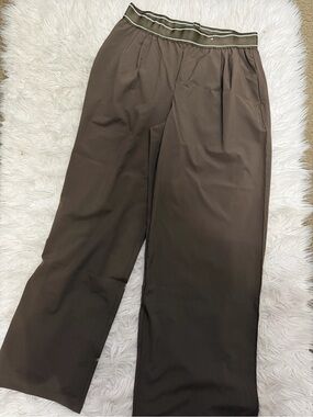 Always you Olive Brown Wide-Leg Chinos with Striped Elastic Waist